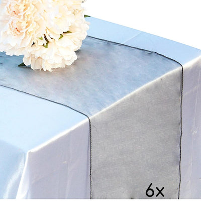 6 Pack Dark Silver Organza Table Runner - 12"x108" - AsianImportStore.com - B2B Wholesale Lighting and Decor