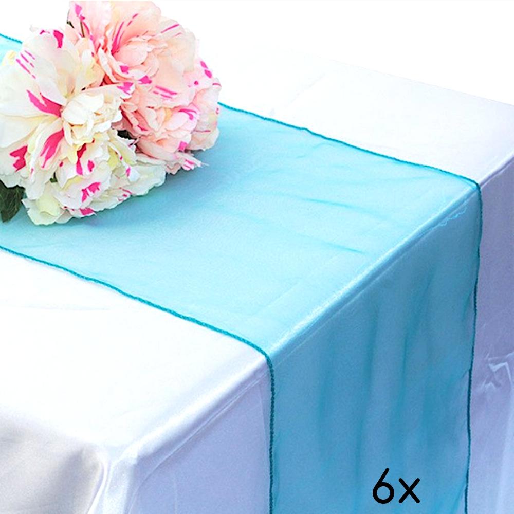  6 Pack Turquoise Organza Table Runner - 12"x108" - AsianImportStore.com - B2B Wholesale Lighting and Decor