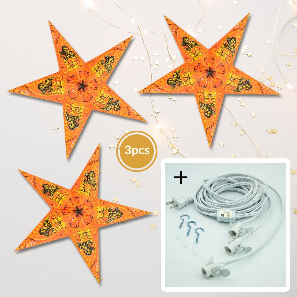 3-PACK + Cord | Orange Oriental Swan 24" Illuminated Paper Star Lanterns and Lamp Cord Hanging Decorations - AsianImportStore.com - B2B Wholesale Lighting and Decor