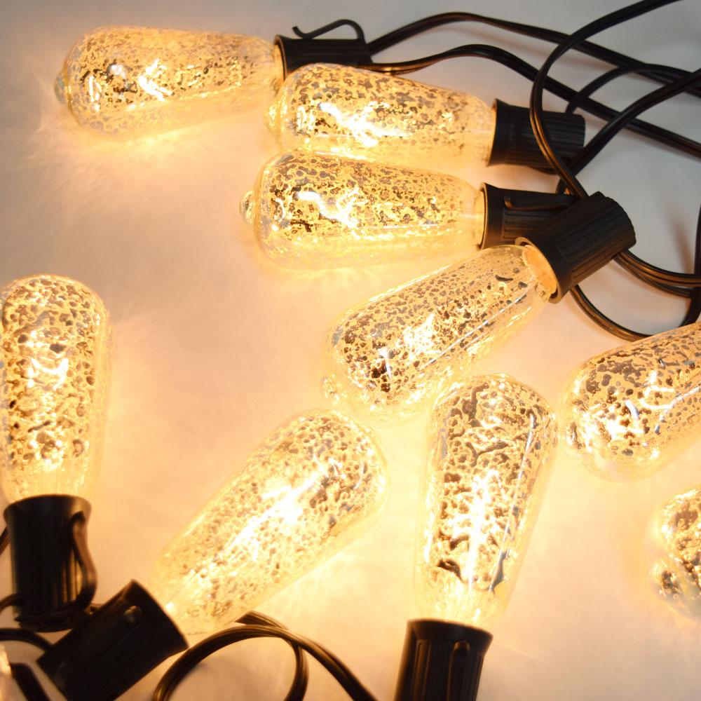 10 Socket Outdoor Patio String Light Set, ST40 Mercury Silver Bulbs, 10 FT Black Cord w/ E17 Base - AsianImportStore.com - B2B Wholesale Lighting and Decor