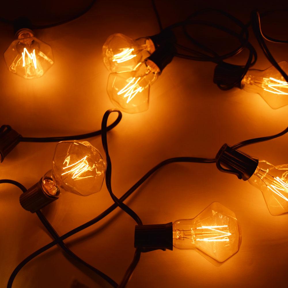 10 Socket Outdoor Patio String Light Set, D55 Diamond Bulbs, 10 FT Black Cord w/ E17 Base - AsianImportStore.com - B2B Wholesale Lighting and Decor