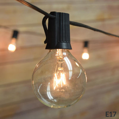 25 Socket Outdoor Patio String Light Set, G50 Clear Globe Bulbs, 28 FT Black Cord w/ E17 Base - AsianImportStore.com - B2B Wholesale Lighting and Decor