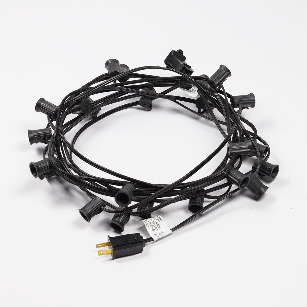 (Cord Only) 12 FT | 10 Socket Outdoor Patio String Light Black Cord w/ E12 C7 Base - AsianImportStore.com - B2B Wholesale Lighting and Decor