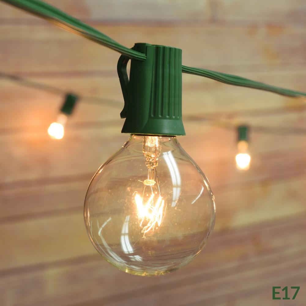  25 Socket Outdoor Patio String Light Set, G50 Clear Globe Bulbs, 28 FT Green Cord w/ E17 Base - AsianImportStore.com - B2B Wholesale Lighting and Decor