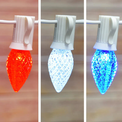 Patriotic 4th of July Outdoor Patio String Light, 25 Socket, C7 LED Bulbs, 28 FT White Cord - AsianImportStore.com - B2B Wholesale Lighting and Decor