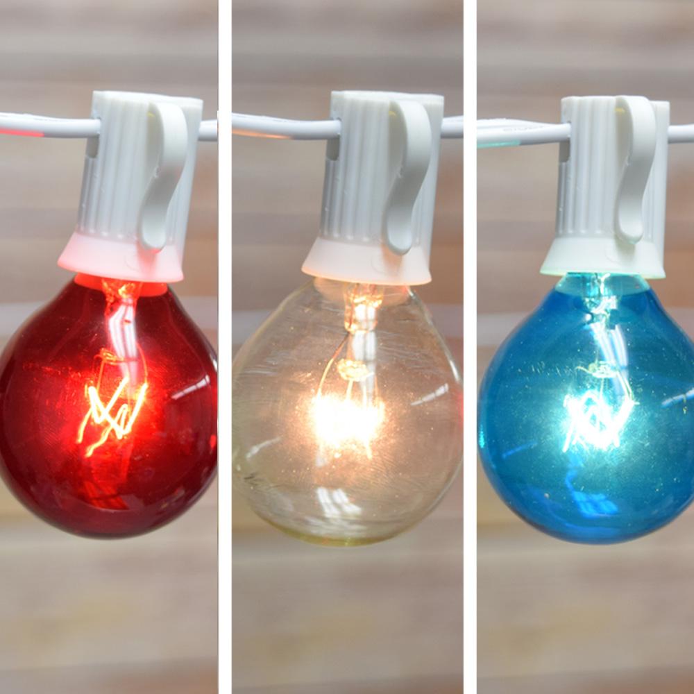 Patriotic 4th of July Outdoor Patio String Light, 25 Socket, G40 Bulbs, 28 FT White Cord - AsianImportStore.com - B2B Wholesale Lighting and Decor