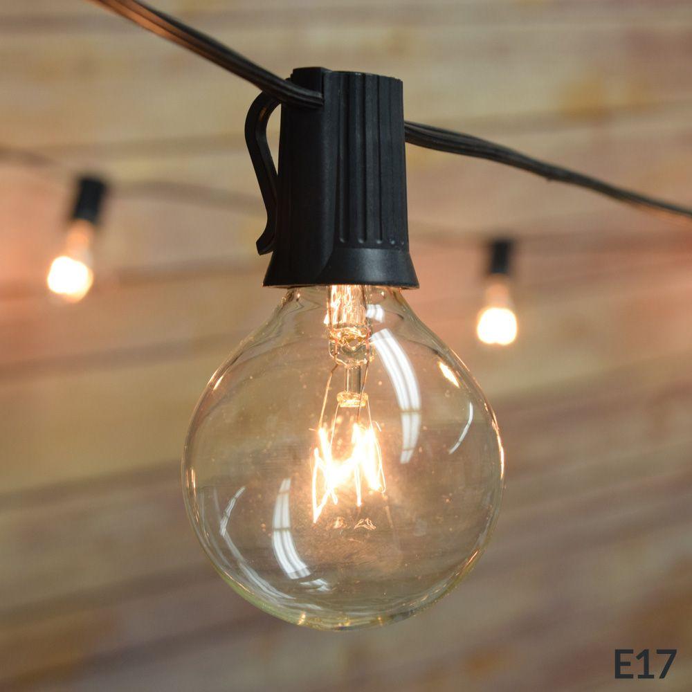  50 Socket Outdoor Patio String Light Set, G50 Clear Globe Bulbs, 51 FT Black Cord w/ E17 Base - AsianImportStore.com - B2B Wholesale Lighting and Decor