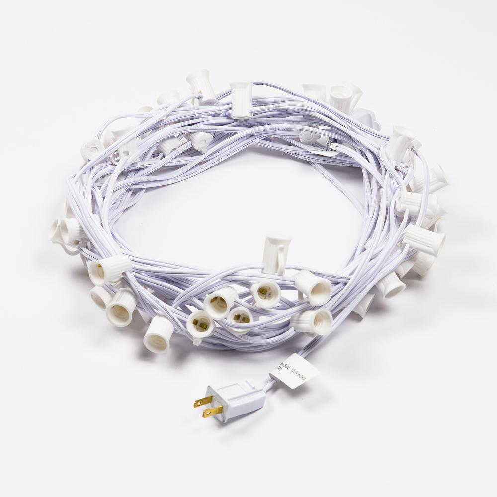 (Cord Only) 50 Socket Outdoor Patio DIY String Light, 51 FT White Stringer w/ E12 Base (No Bulbs) - AsianImportStore.com - B2B Wholesale Lighting and Decor