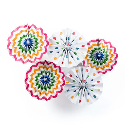 BLOWOUT (100 PACK) Fun Party Multi-Color Chevron Paper Flower Pinwheel Fan Backdrop Wall Decoration Kit