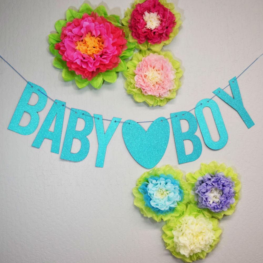  Baby &hearts; Boy Baby Shower Glitter Paper Garland Banner (4-9 FT) - AsianImportStore.com - B2B Wholesale Lighting and Decor