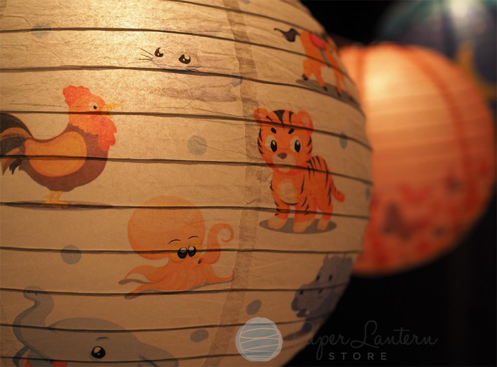 14" Artisan Print Cute Animal Parade Paper Lantern, Design by Esper - AsianImportStore.com - B2B Wholesale Lighting and Decor