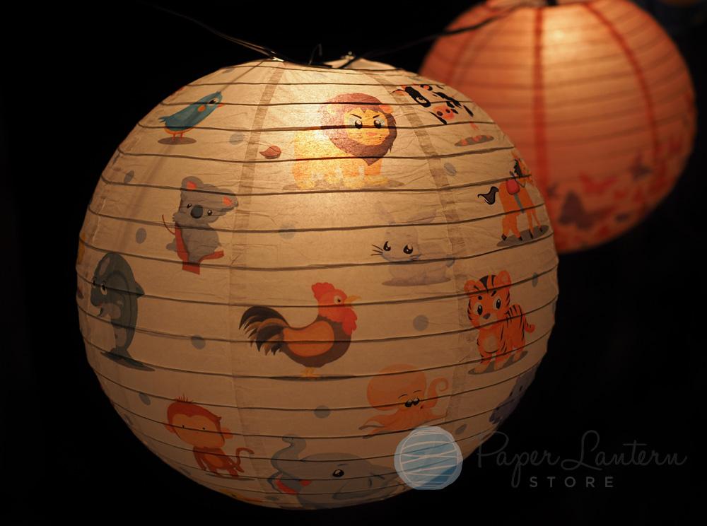 14" Artisan Print Cute Animal Parade Paper Lantern, Design by Esper - AsianImportStore.com - B2B Wholesale Lighting and Decor