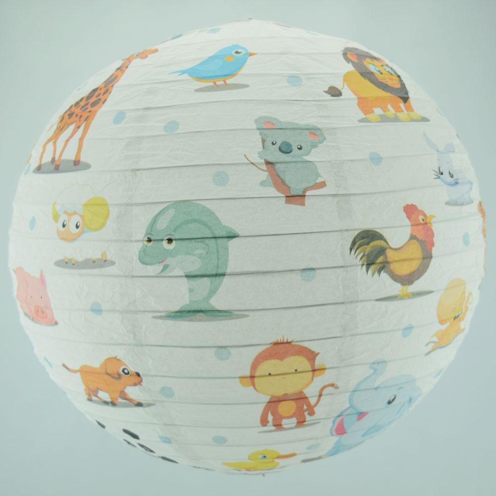14" Artisan Print Cute Animal Parade Paper Lantern, Design by Esper (100 PACK) - AsianImportStore.com - B2B Wholesale Lighting and Décor