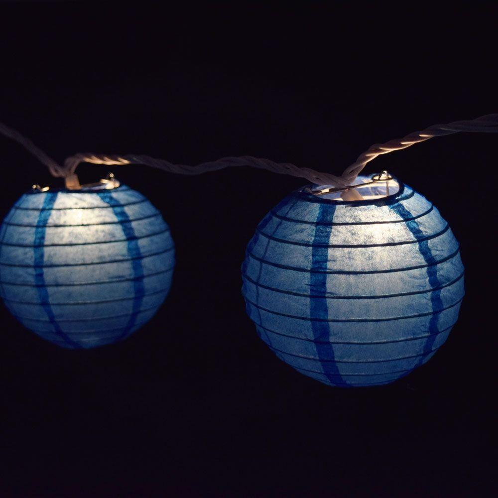 10 Socket Dark Blue Round Paper Lantern Party String Lights (4" Lanterns, Expandable) - AsianImportStore.com - B2B Wholesale Lighting & Decor since 2002
