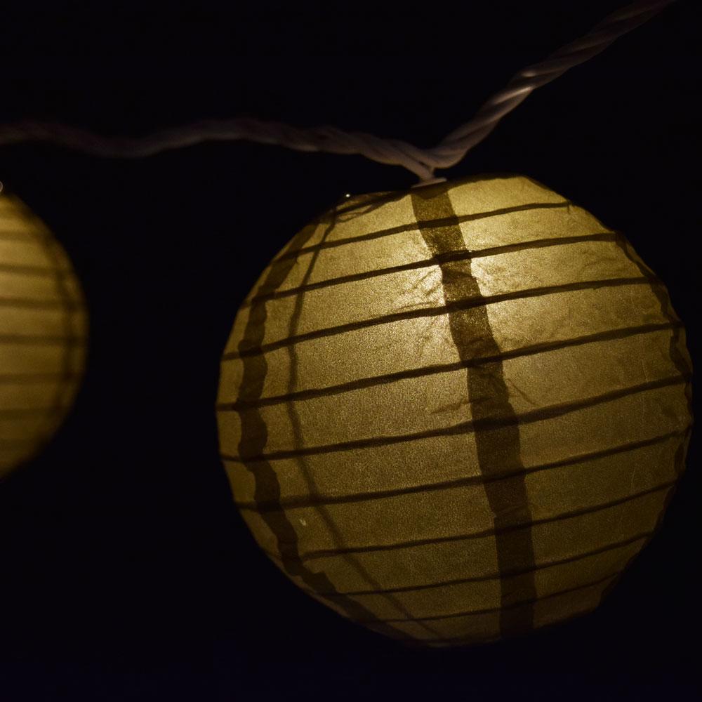 10 Socket Gold Round Paper Lantern Party String Lights (4" Lanterns, Expandable) - AsianImportStore.com - B2B Wholesale Lighting & Decor since 2002