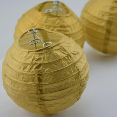 10 Socket Gold Round Paper Lantern Party String Lights (4" Lanterns, Expandable) - AsianImportStore.com - B2B Wholesale Lighting & Decor since 2002