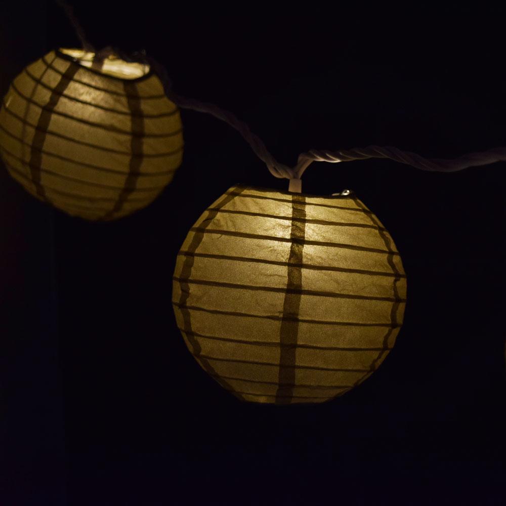 10 Socket Gold Round Paper Lantern Party String Lights (4" Lanterns, Expandable) - AsianImportStore.com - B2B Wholesale Lighting & Decor since 2002
