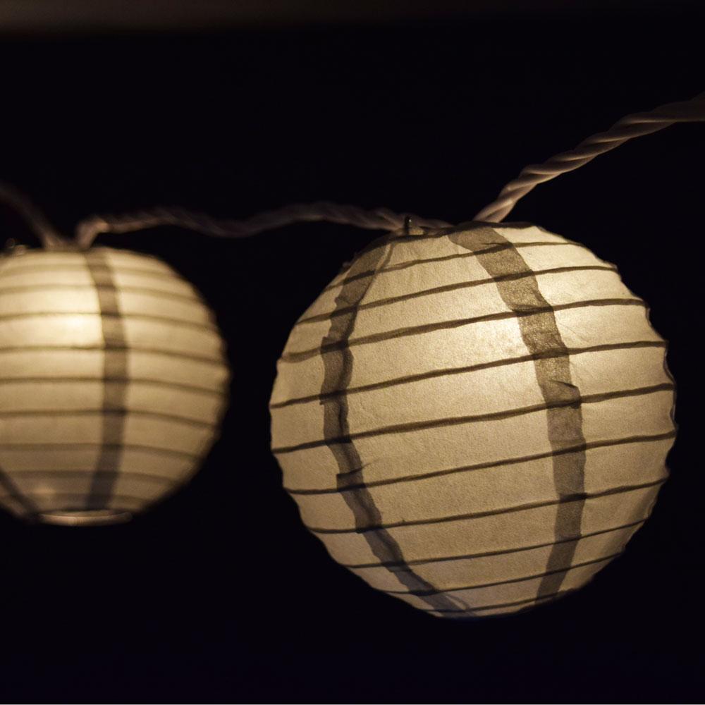 10 Socket Silver Round Paper Lantern Party String Lights (4" Lanterns, Expandable) - AsianImportStore.com - B2B Wholesale Lighting & Decor since 2002