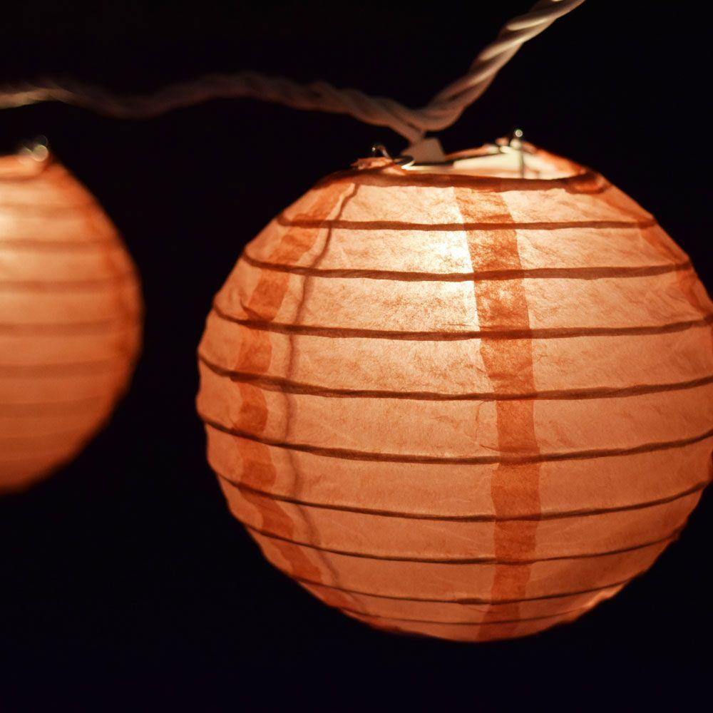 10 Socket Roseate / Pink Coral Round Paper Lantern Party String Lights (4" Lanterns, Expandable) - AsianImportStore.com - B2B Wholesale Lighting & Decor since 2002