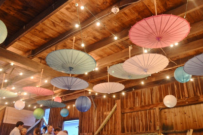 32" Orange Paper Parasol Umbrella, Scallop Blossom Shaped - AsianImportStore.com - B2B Wholesale Lighting & Décor since 2002.