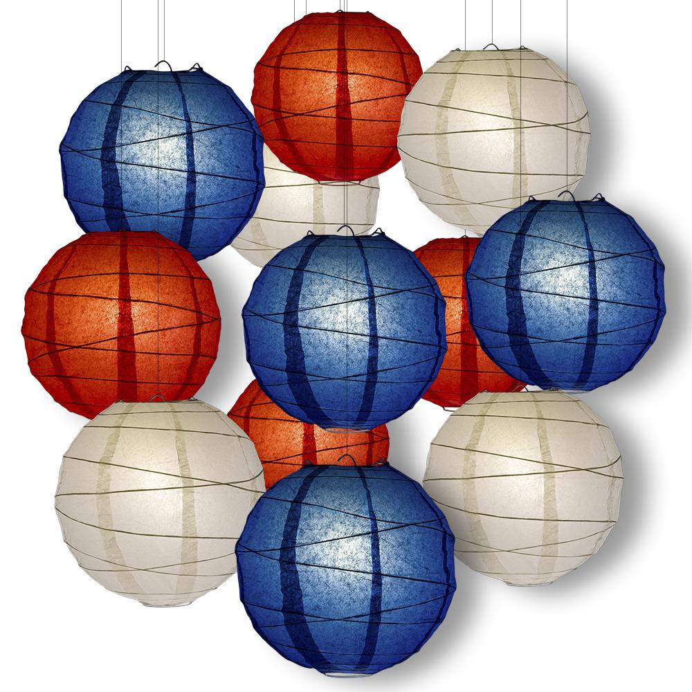 Patriotic Celebration Party Pack Crisscross Ribbed Paper Lantern Combo Set (12 pc Set) - AsianImportStore.com - B2B Wholesale Lighting and Decor