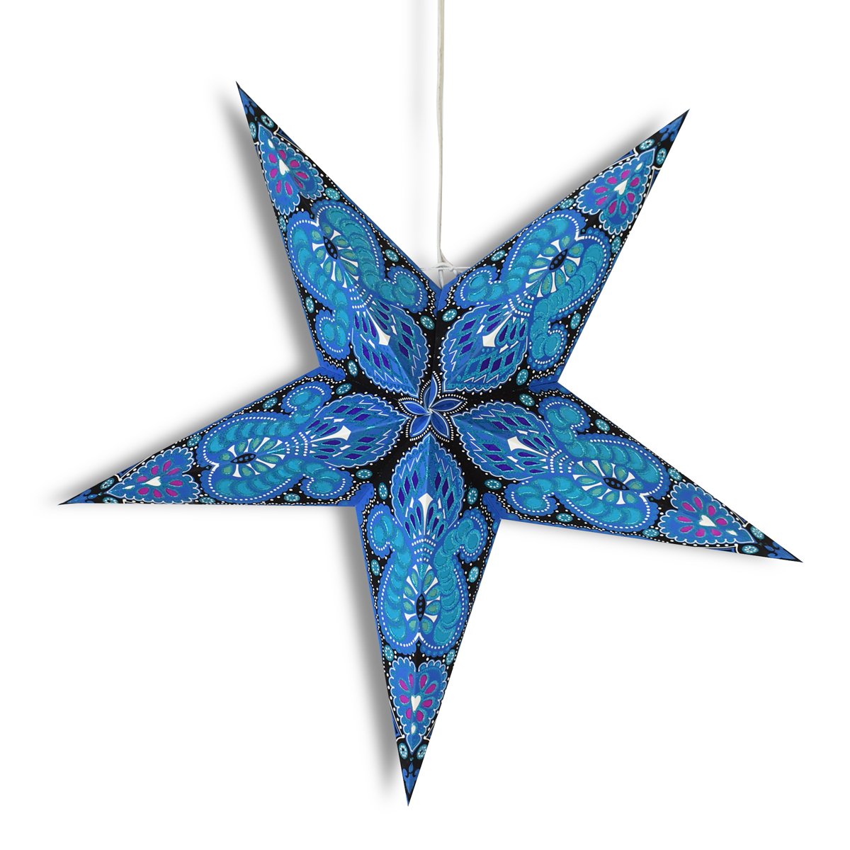 24" Blue Peacock Glitter Paper Star Lantern, Hanging Wedding & Party Decoration - AsianImportStore.com - B2B Wholesale Lighting and Decor