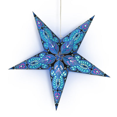 24" Blue Peacock Glitter Paper Star Lantern, Hanging Wedding & Party Decoration - AsianImportStore.com - B2B Wholesale Lighting and Decor