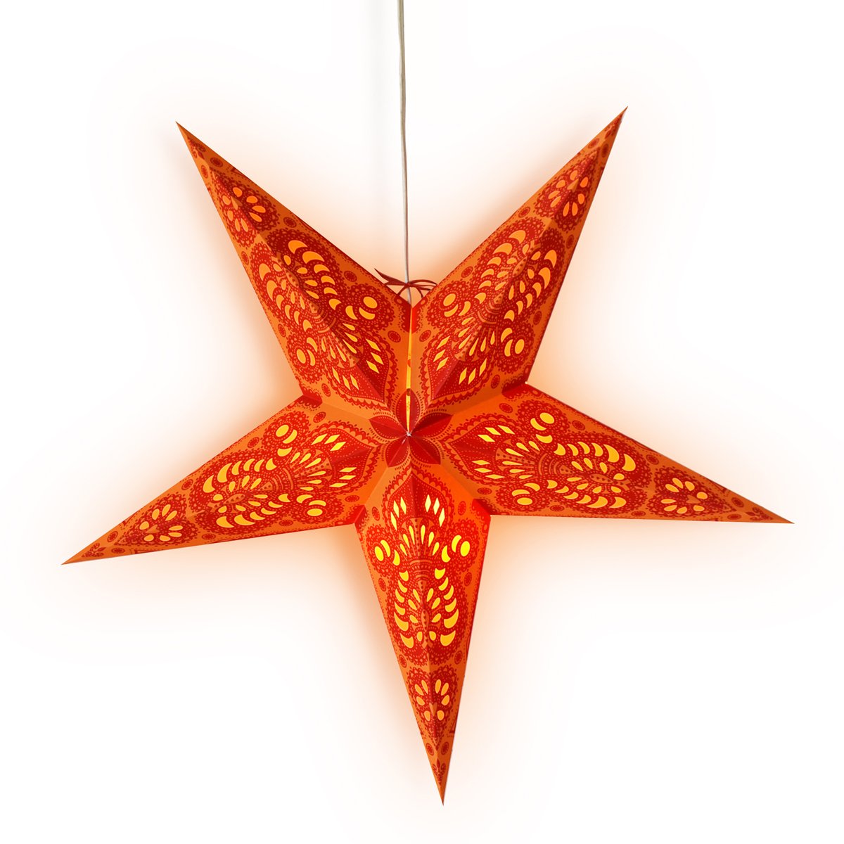 3-PACK + Cord | 24" Orange Peacock Paper Star Lantern and Lamp Cord Hanging Decoration - AsianImportStore.com - B2B Wholesale Lighting and Decor