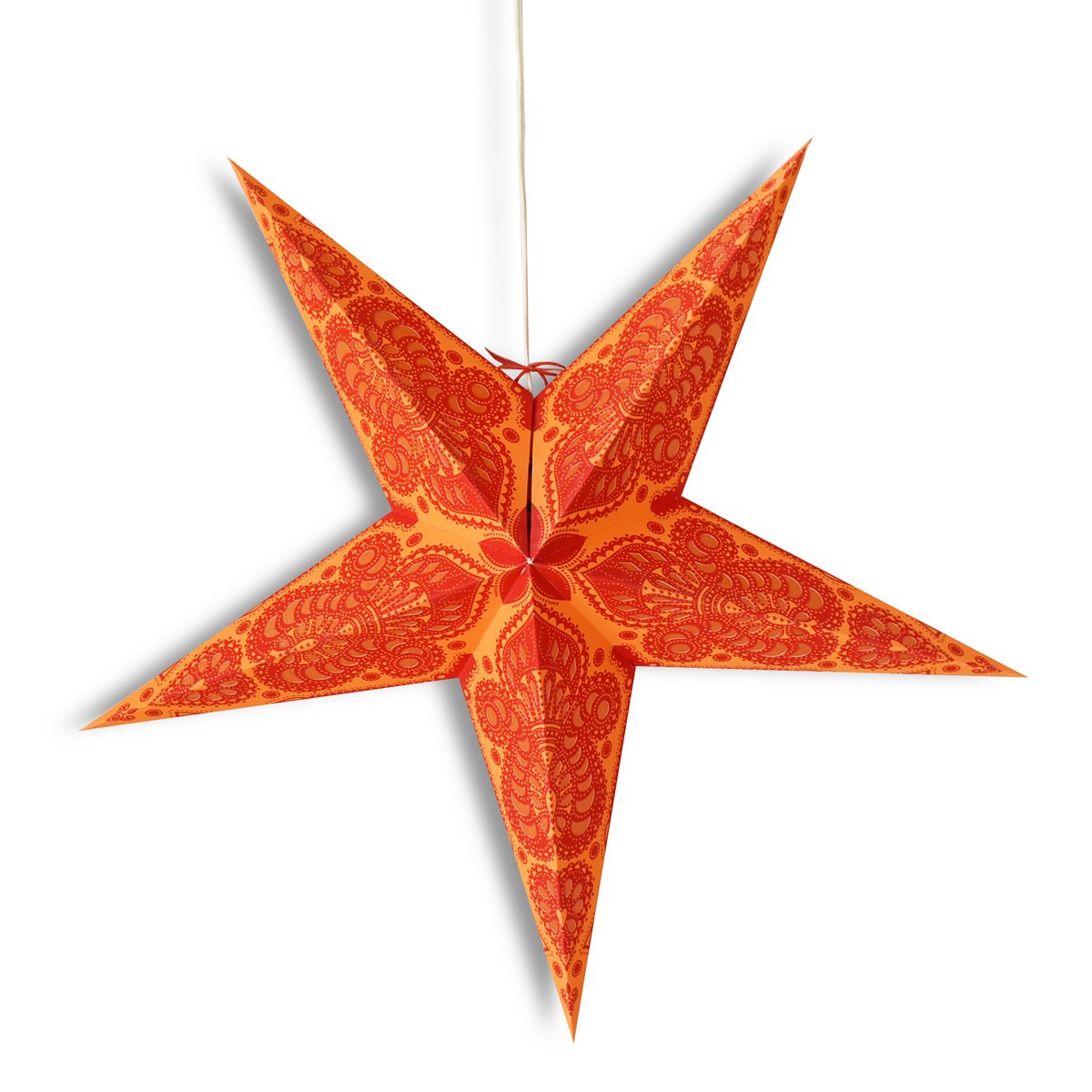 3-PACK + Cord | 24" Orange Peacock Paper Star Lantern and Lamp Cord Hanging Decoration - AsianImportStore.com - B2B Wholesale Lighting and Decor