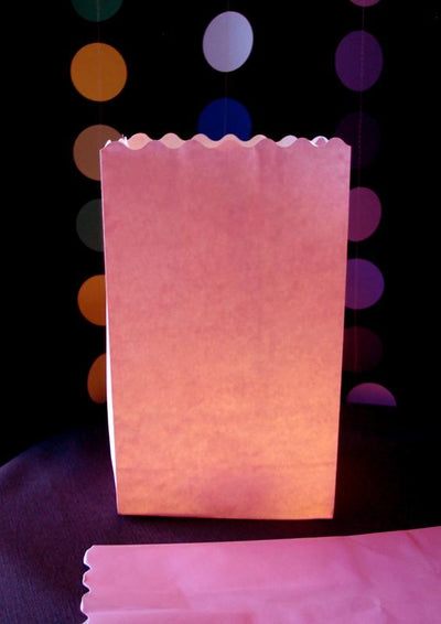 (Discontinued) (100 PACK) Pink Solid Color Paper Luminaries / Luminary Lantern Bags Path Lighting