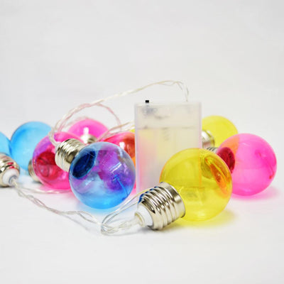 10 LED RBY Hard Plastic Light Bulb Shaped String Lights, 5.5 FT, Battery Operated - AsianImportStore.com - B2B Wholesale Lighting and Decor