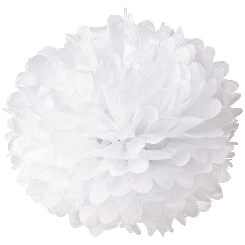 (Discontinued) (20 PACK) Tissue Paper Pom Pom (15-Inch, White, Single) - Hanging Paper Flower Ball Decor for Weddings, Bridal and Baby Showers, Nurseries, Parties