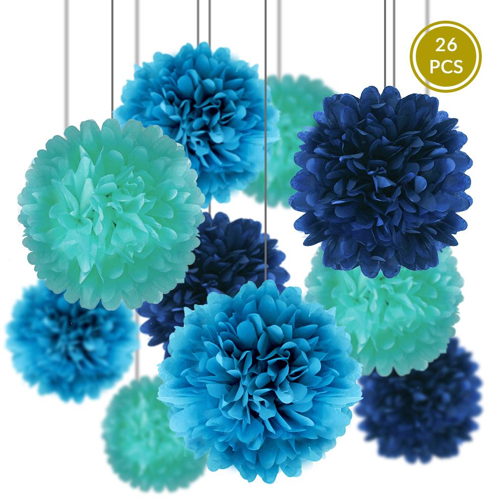 Blue Party Pack Tissue Paper Pom Pom Combo Set (26 pc Set) - AsianImportStore.com - B2B Wholesale Lighting and Decor