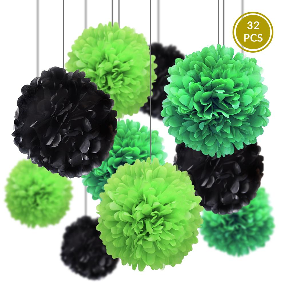  Green and Black Halloween Celebration Party Pack Tissue Paper Pom Pom Combo Set (32 pc Set) - AsianImportStore.com - B2B Wholesale Lighting and Decor