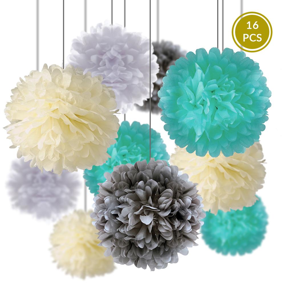 EZ-Fluff 20' Arctic Spa Blue Tissue Paper Pom Poms Flowers Balls, Hanging Decorations (4 Pack)