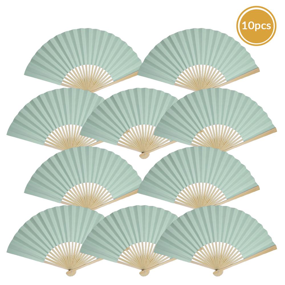 9" Arctic Spa Blue Paper Hand Fans for Weddings, Premium Paper Stock (10 Pack) - AsianImportStore.com - B2B Wholesale Lighting and Decor