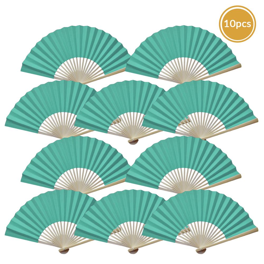 9" Cool Mint Green Paper Hand Fans for Weddings, Premium Paper Stock (10 Pack) - AsianImportStore.com - B2B Wholesale Lighting and Decor