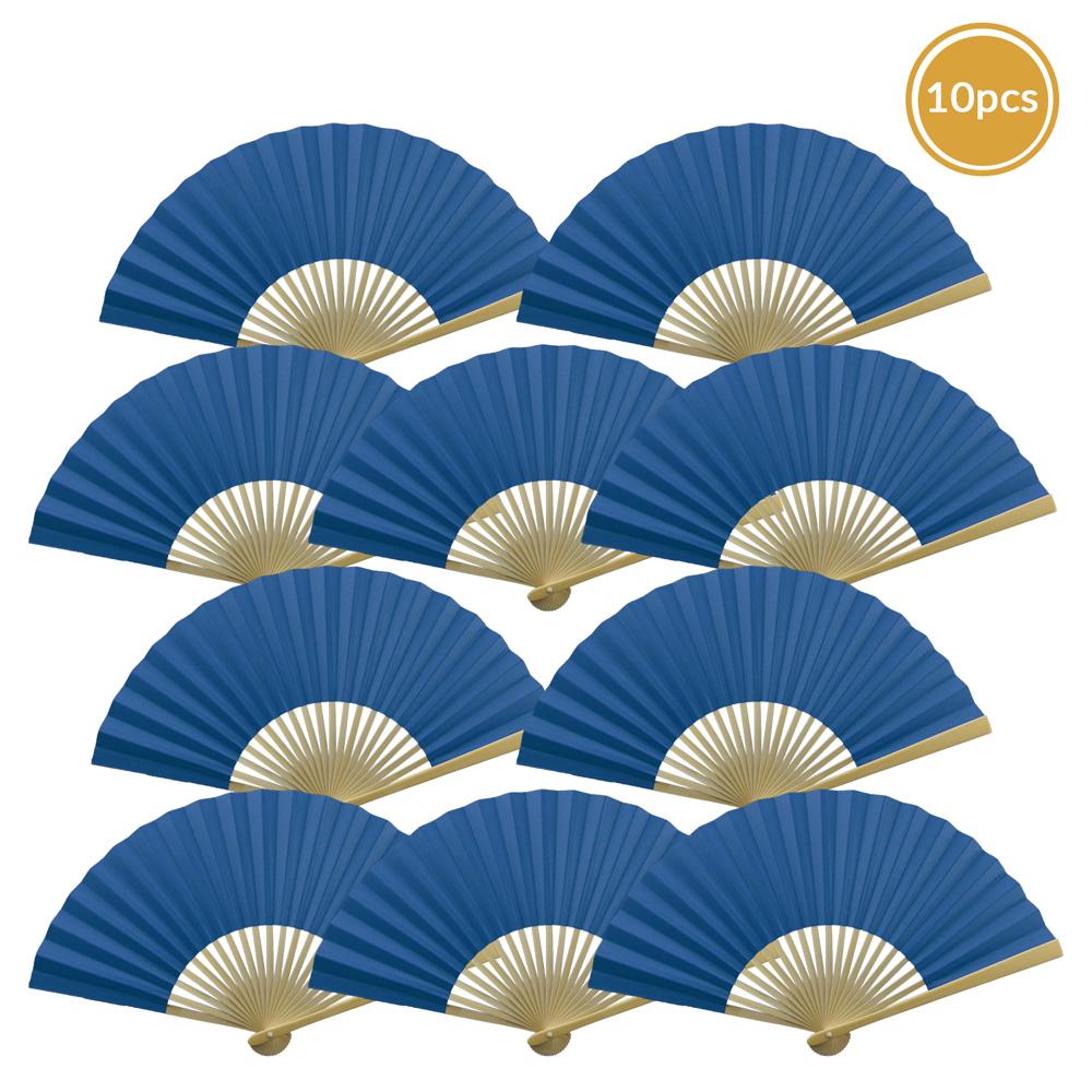 9" Dark Blue Paper Hand Fans for Weddings, Premium Paper Stock (10 Pack) - AsianImportStore.com - B2B Wholesale Lighting and Decor