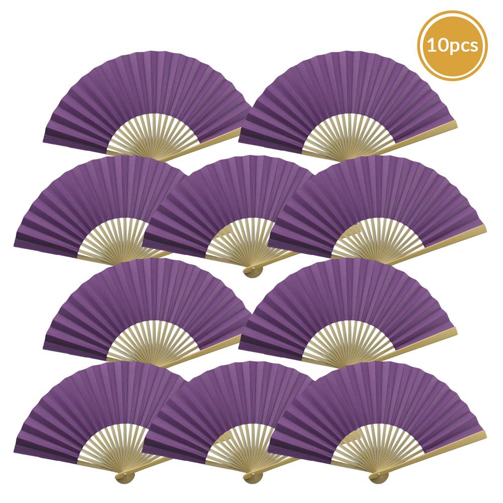 9" Dark Purple Paper Hand Fans for Weddings, Premium Paper Stock (10 Pack) - AsianImportStore.com - B2B Wholesale Lighting and Decor