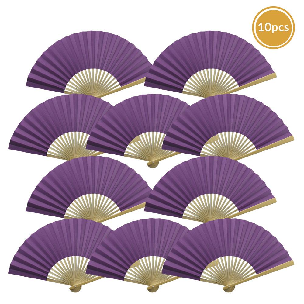 9" Dark Purple Paper Hand Fans for Weddings, Premium Paper Stock (10 Pack) - AsianImportStore.com - B2B Wholesale Lighting and Decor
