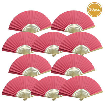 9" Fuchsia / Hot Pink Paper Hand Fans for Weddings, Premium Paper Stock (10 Pack) - AsianImportStore.com - B2B Wholesale Lighting and Decor