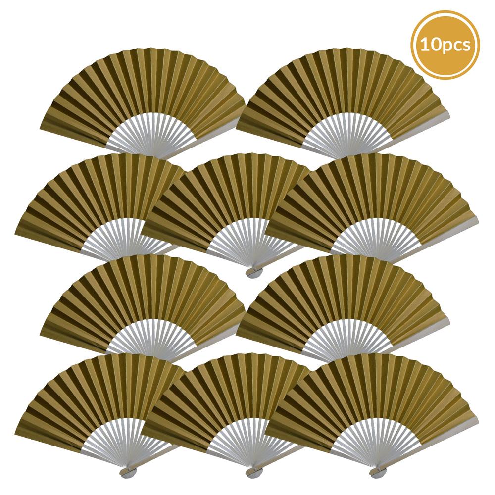9" Gold Paper Hand Fans for Weddings, Premium Paper Stock (10 Pack) - AsianImportStore.com - B2B Wholesale Lighting and Decor