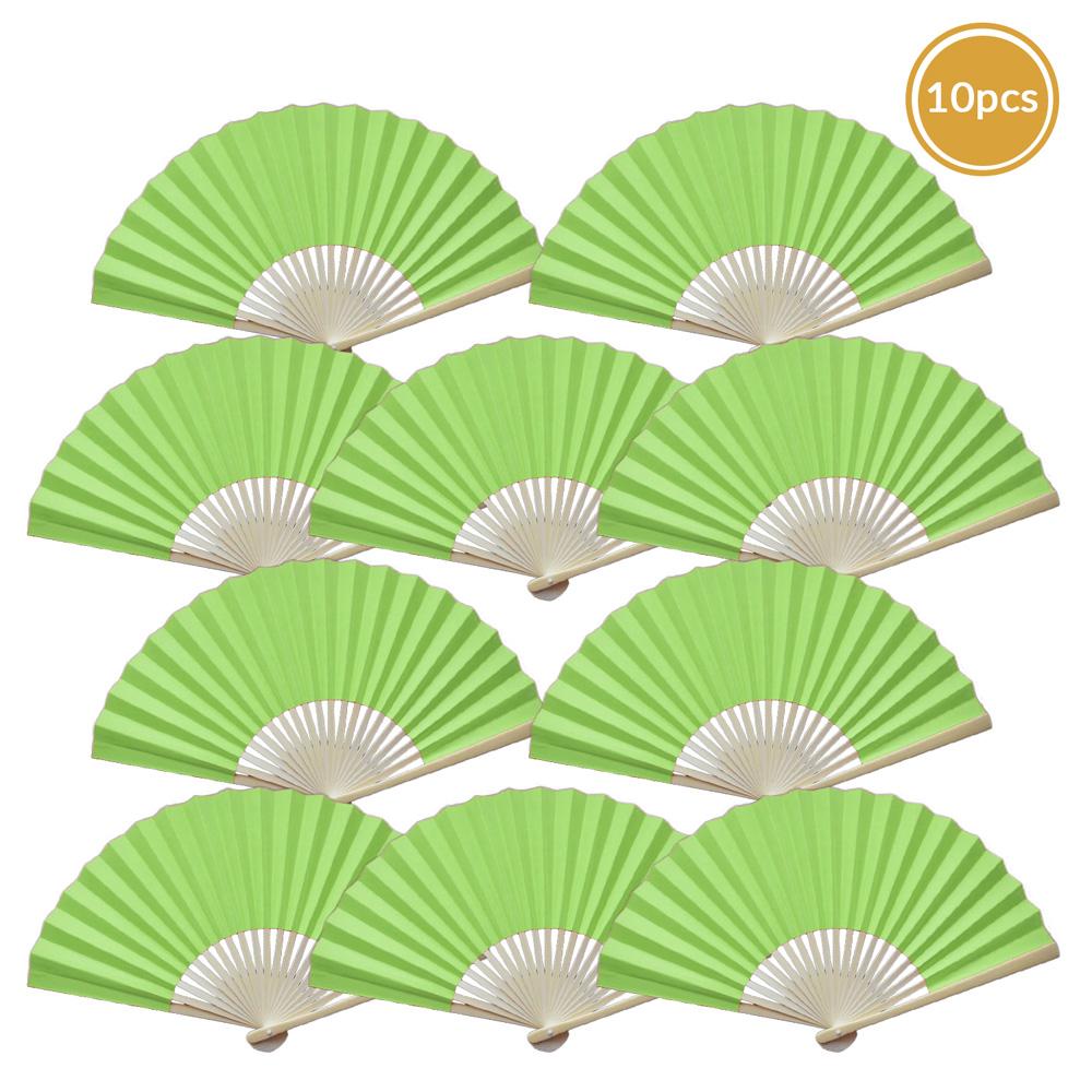 9" Light Lime Green Paper Hand Fans for Weddings, Premium Paper Stock (10 Pack) - AsianImportStore.com - B2B Wholesale Lighting and Decor