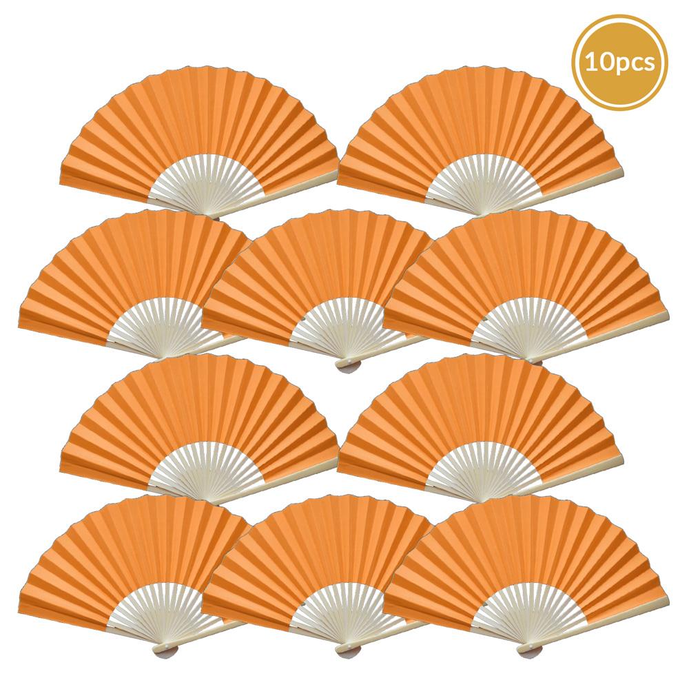 9" Orange Paper Hand Fans for Weddings, Premium Paper Stock (10 Pack) - AsianImportStore.com - B2B Wholesale Lighting and Decor
