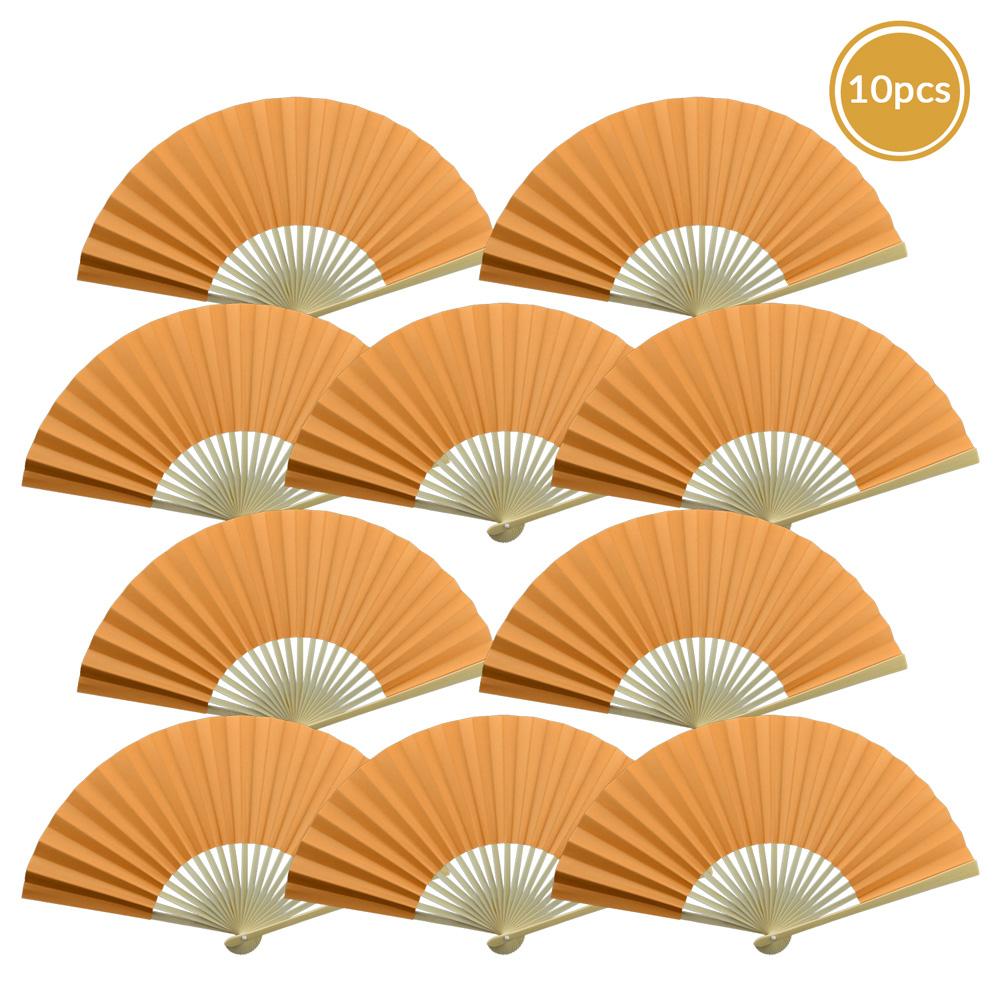 9" Papaya Paper Hand Fans for Weddings, Premium Paper Stock (10 Pack) - AsianImportStore.com - B2B Wholesale Lighting and Decor