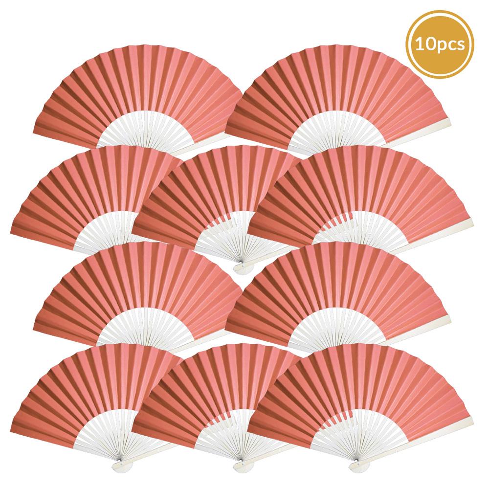 9" Roseate / Pink Coral Paper Hand Fans for Weddings, Premium Paper Stock (10 Pack) - AsianImportStore.com - B2B Wholesale Lighting and Decor
