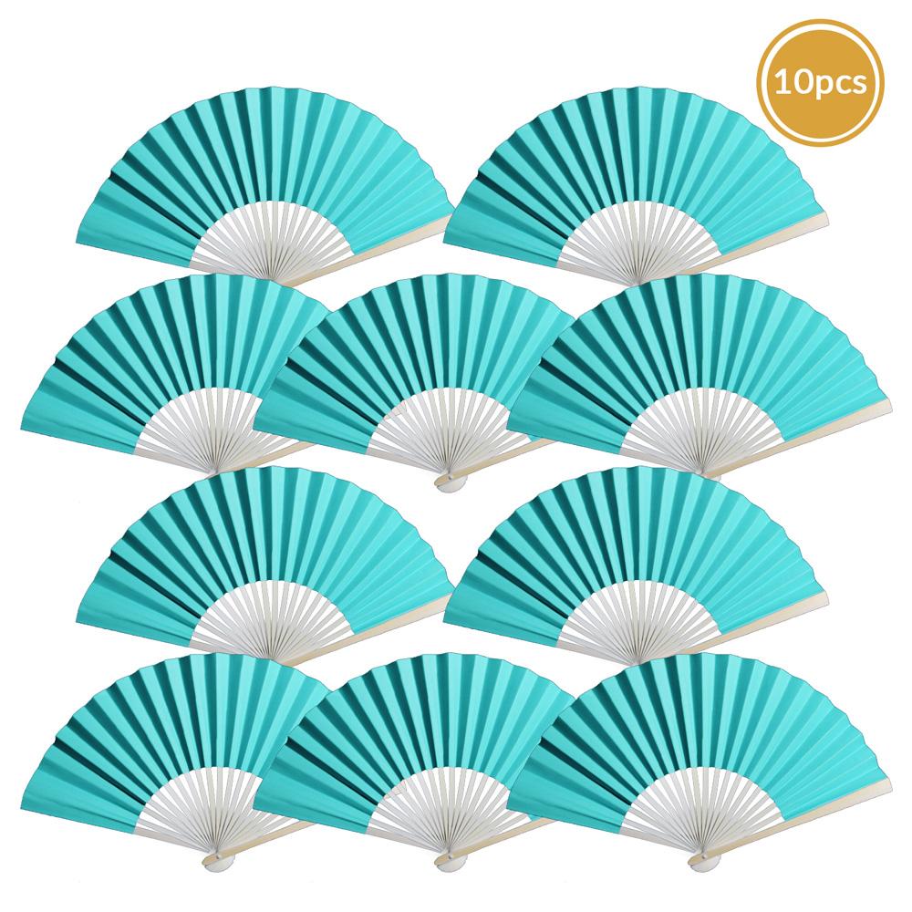 9" Turquoise Paper Hand Fans for Weddings, Premium Paper Stock (10 Pack) - AsianImportStore.com - B2B Wholesale Lighting and Decor