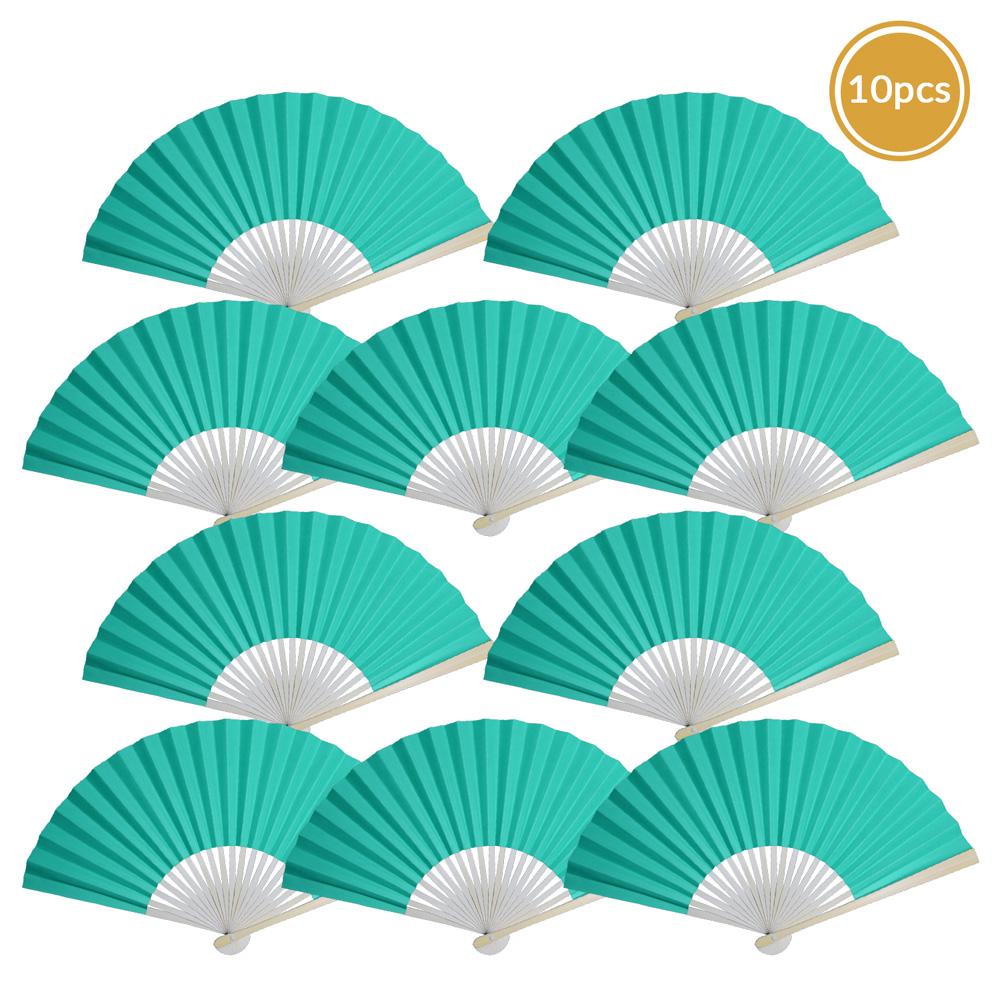 9" Water Blue Paper Hand Fans for Weddings, Premium Paper Stock (10 Pack) - AsianImportStore.com - B2B Wholesale Lighting and Decor