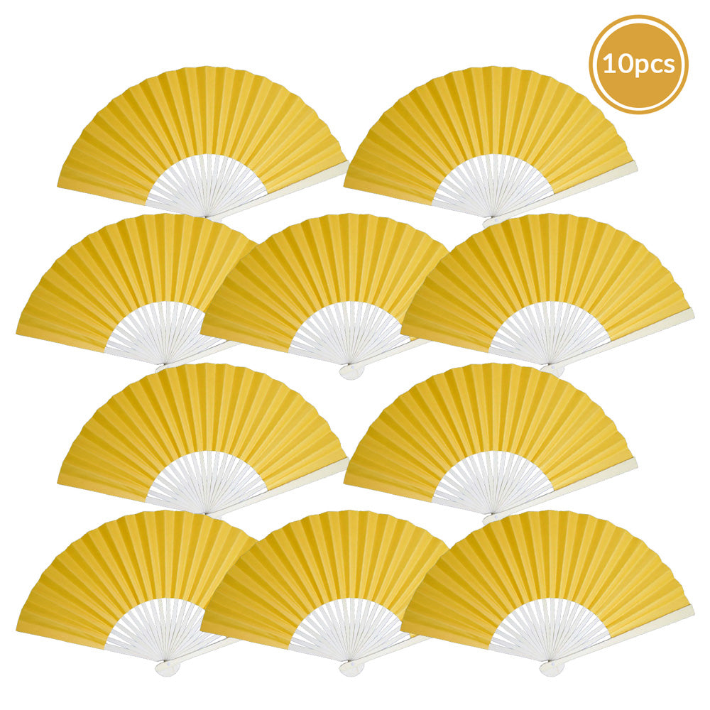 9" Yellow-Orange Paper Hand Fans for Weddings, Premium Paper Stock (10 Pack) - AsianImportStore.com - B2B Wholesale Lighting and Décor