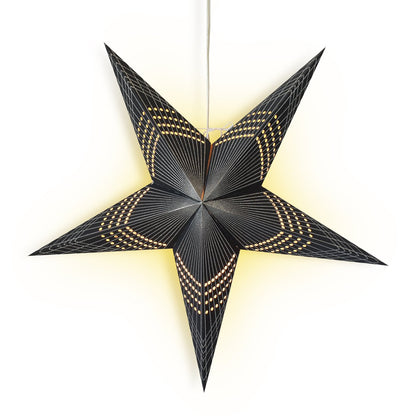 3-PACK + Cord | 24" Black Prism Glitter Paper Star Lantern and Lamp Cord Hanging Decoration - AsianImportStore.com - B2B Wholesale Lighting and Decor